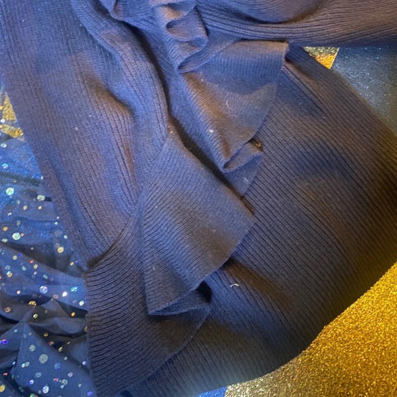 BANANA REPUBLIC Merino WOOL CASHMERE NAVY RUFFLE Scarf RARE LUX GORG COZY - Picture 2 of 7